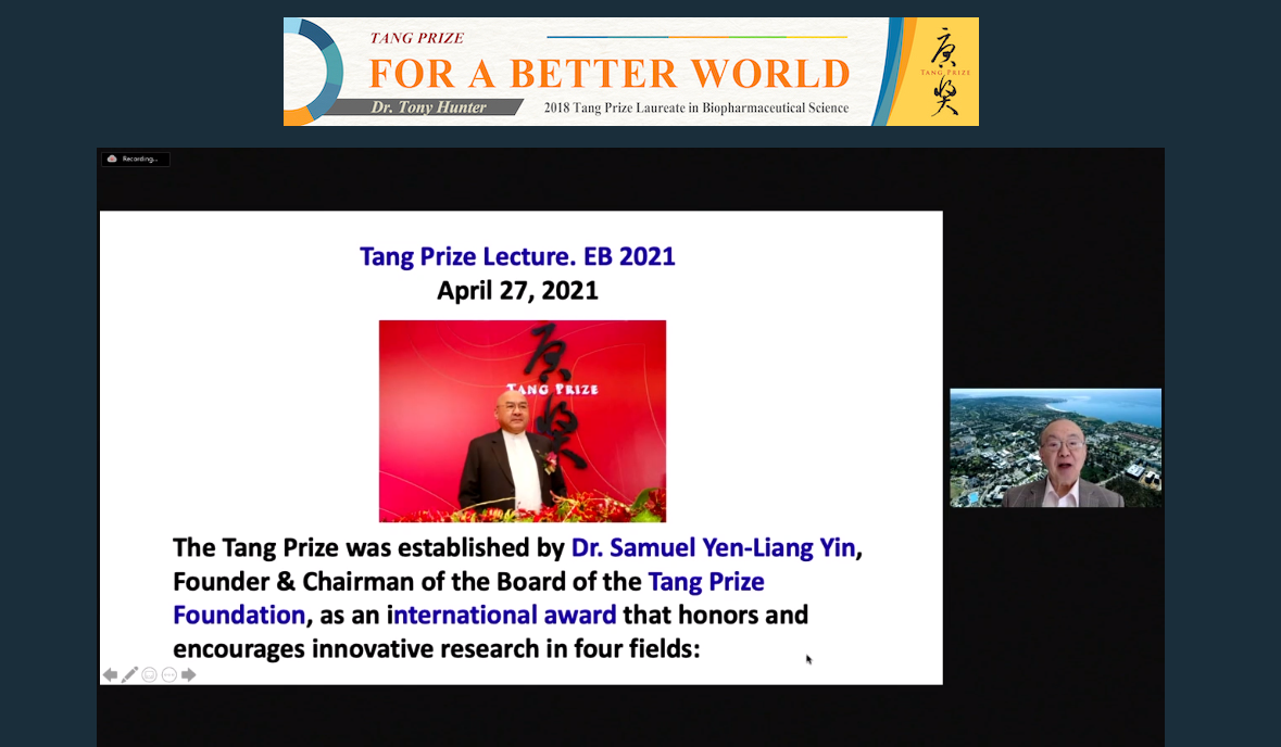 This session was chaired by Dr. Dr. William Coleman, the representative of the Experimental Biology, and Dr. Shu Chien, academician of Academia Sinica and president of Tang Prize Selection Committee.