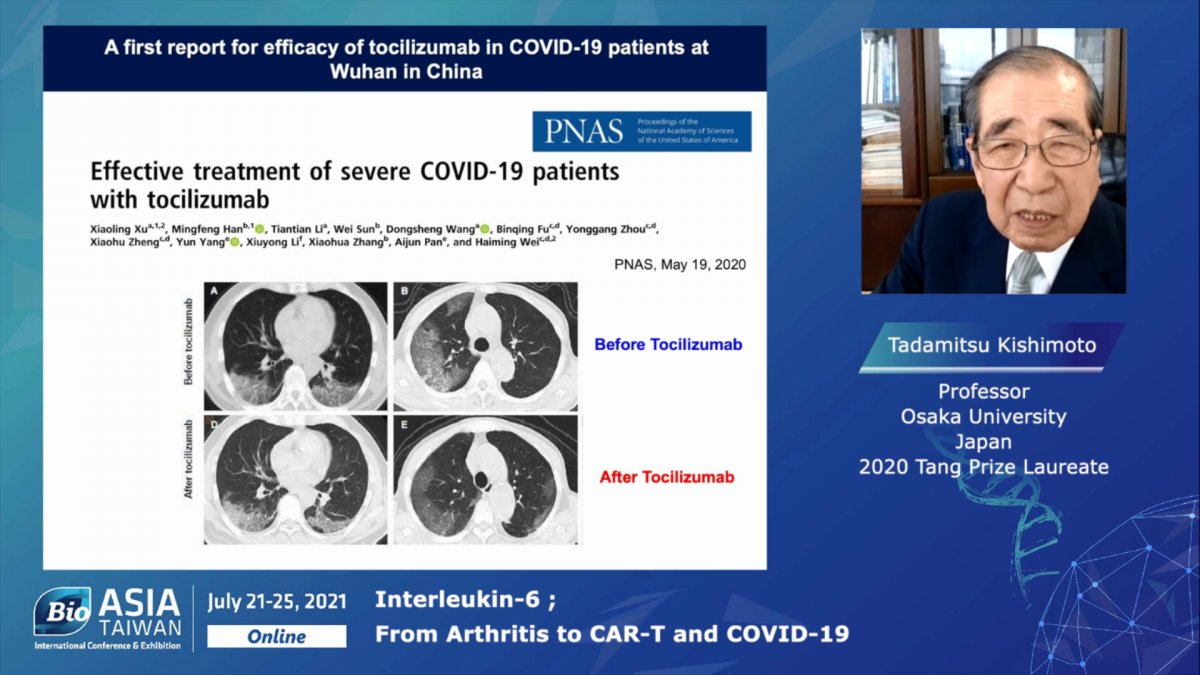 Dr. Tadamitsu Kishimoto, former president of Osaka University, focused on the topic of “IL-6; from Arthritis to CAR-T and COVID-19.” 