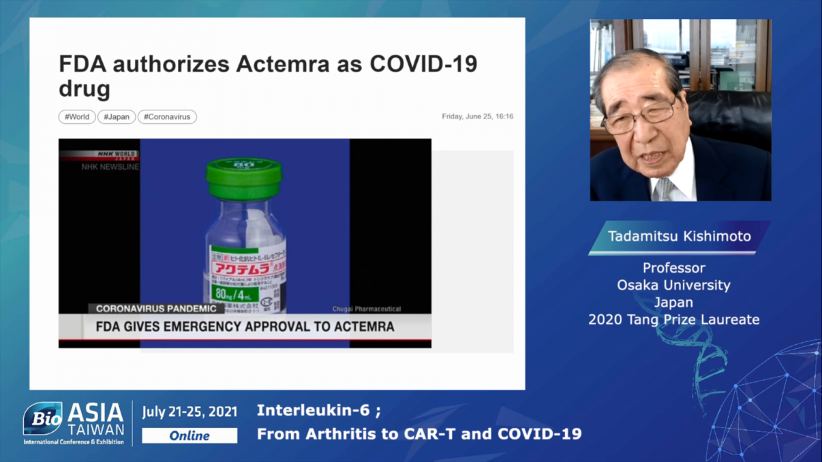 Dr. Tadamitsu Kishimoto, former president of Osaka University, focused on the topic of “IL-6; from Arthritis to CAR-T and COVID-19.” 